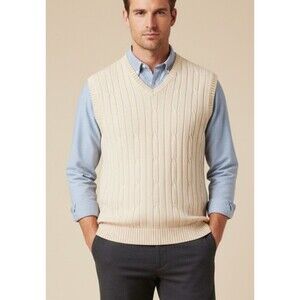 VTG 90's J.Crew Beige Cotton Knit Sweater Vest Y2K Preppy XL